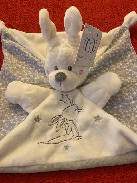🇫🇷Doudou Lapin Gris Blanc Étoiles Argentées Tétine SIMBA TOYS KIABI 100 % NEUF 2