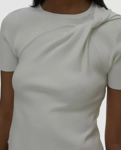 $295 Helmut Lang Women's White Crewneck Twist Asymmetric Blouse Top Size M