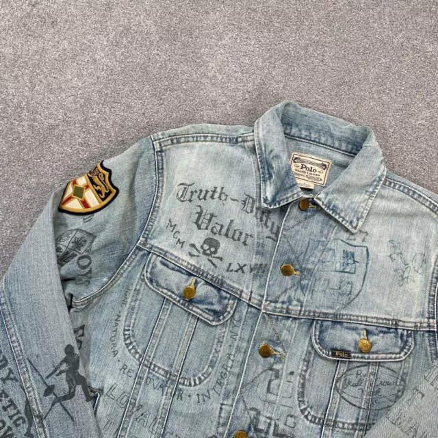 Polo Ralph Lauren Jacket Donna Blu Medio Nuova con Etichette Graffiti Effetti Denim Donna 3
