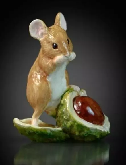 Mouse On Conker Hand Painted Fine Bone China Miniature Figurine