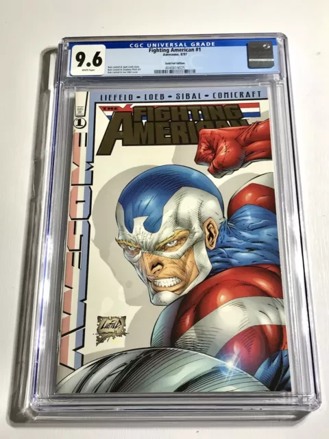 1997 Awesome Comics Fighting American #1 GOLD FOIL Variant Rob Liefeld CGC 9.6