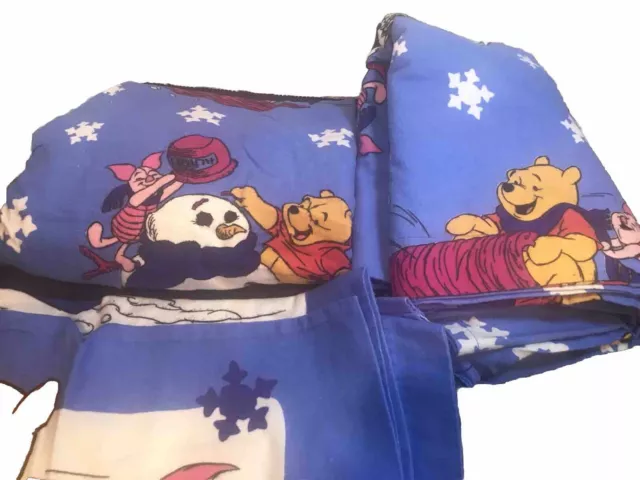 Vtg Disney Winnie the Pooh Twin FLANNEL Bed Sheet SET Flat Fitted Pillowcase 90s
