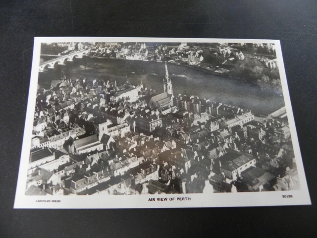 Scotland Air View Perth Church UK Real Photo Postcard RPPC River Airplane Aerial