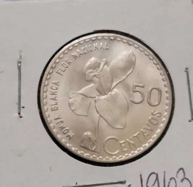 Guatemala 1963 50 Centavos Silver Coin + UNC 🇬🇹