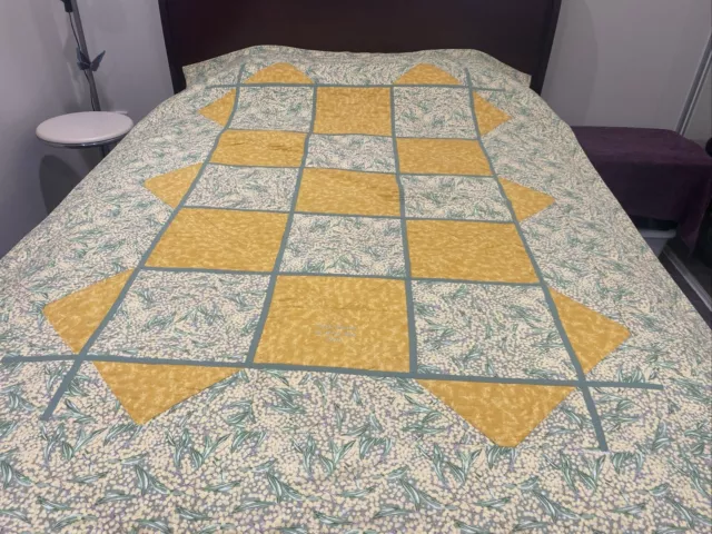 QUILT HANDMADE PATCHWORK Yellow/Green “Wattle Dreams” With Beige/Cream