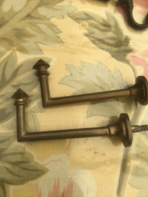 Vintage PAIR French Antique Brass Drapery Curtain Holdback Towel Hook Art Deco