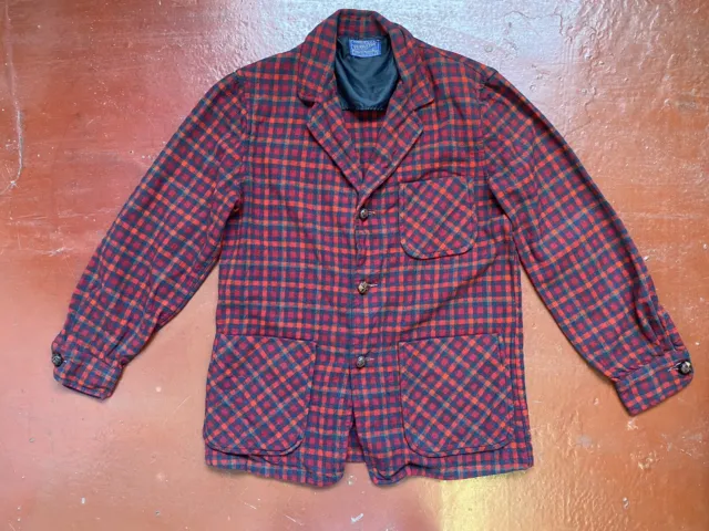Giacca blazer in lana tartan a quadri Pendleton anni '60 top 49er made in USA edera S