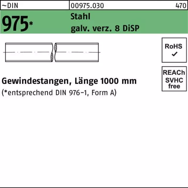 Gewindestange DIN 975 M 10 x 1000mm Stahl galvanisch verzinkt 8 DiSP