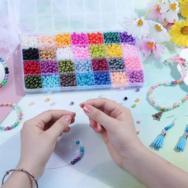 Smooth Surface Faux Pearl Beads 28 Compartment Bead Organizer 1960pcs Multicolor