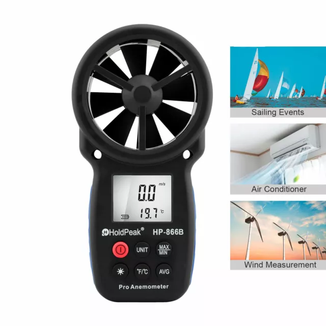 Digital Anemometer Thermometer Gauge Meter Handheld Surfing Air Wind Speed 866B