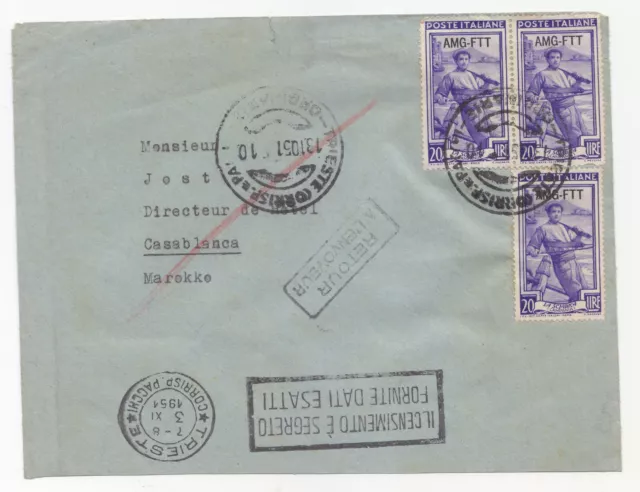 RR714-TRIESTE AMG Ftt-Lettera X Morocco With 20 Cent X 3 Italy To Labour