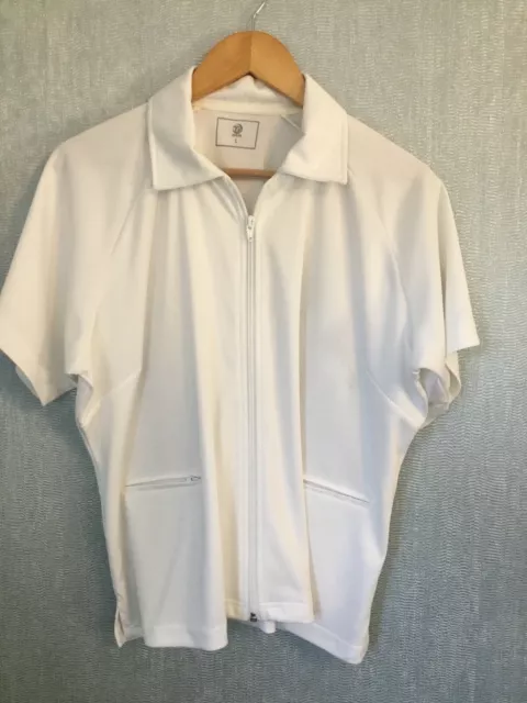 Taylor Bowls Range Ladies White Brora Blouse Zip Front Size Large New With Tags