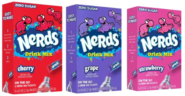 Nerds Drink Mix (sugar free powder) - 3 Flavour Choices - 6 Servings