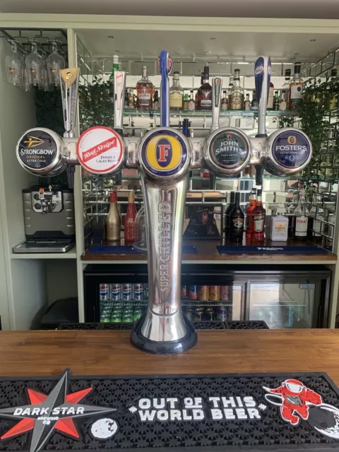 Fosters Super Chilled 5 Way Beer Pump Font Chrome +Taps- Man cave/Home Bar/Pub