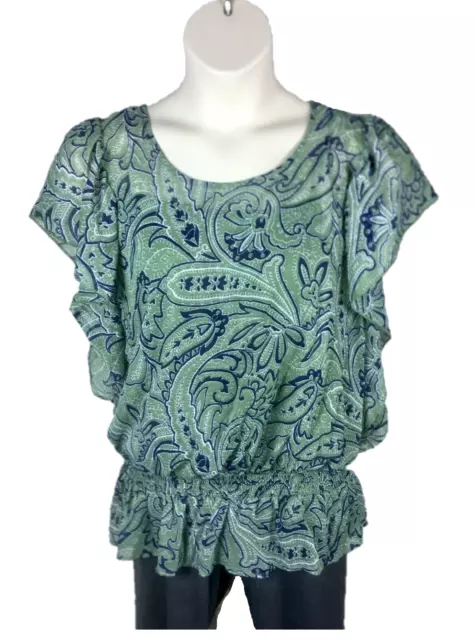 Womens Faded Glory Blouse Plus Size 2X Short Sleeve Polyester Inner Cami Green