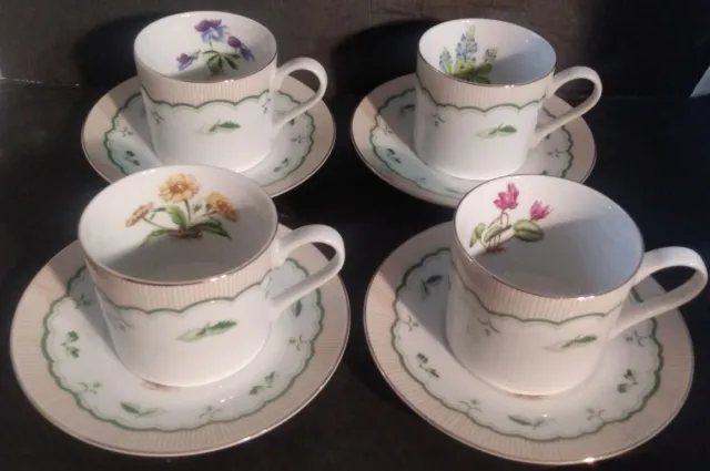Georges Briard "Victorian Gardens" 4 Flowers Cups & Saucers Set Pretty Florals!