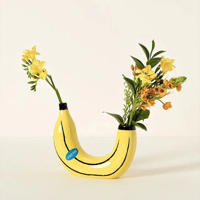 Banana Flower Vase Bright Yellow Color Add Fun Nordic Style Fruit Shape Flower