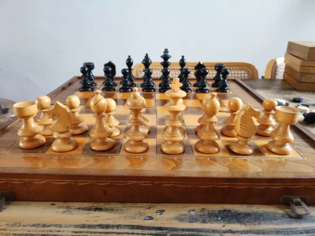 Large Hungarian Wooden Chess Set 1972