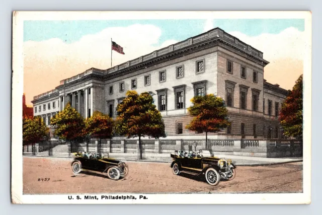 Postcard Pennsylvania Philadelphia PA U.S. Mint Building Cars 1921 Posted