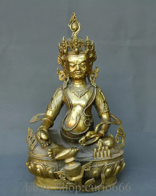 20" Old Tibetan Copper Gilt Buddhism Yellow Jambhala Wealth God Buddha Statue