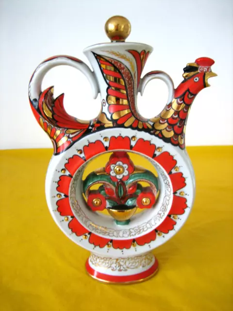 VINTAGE RUSSIAN (USSR) LOMONOSOV Whistling Porcelain Kumanets Rooster DECANTER