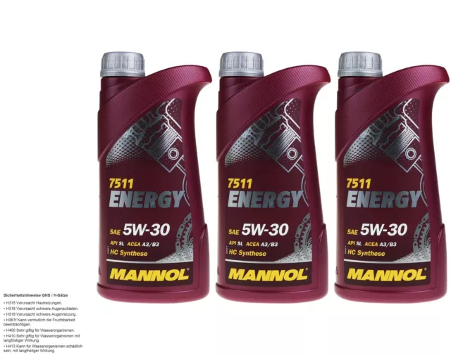 3x1 di Litro Mannol Energia 5W-30 olio motore 7511 Api Sn / CH-4 Acea A3/B4