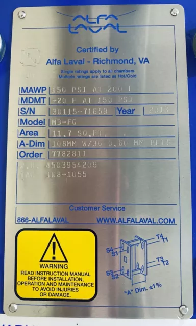 ALFA LAVAL M3-FG Gasketed Plate and Frame Heat Exchanger Unit #2 3