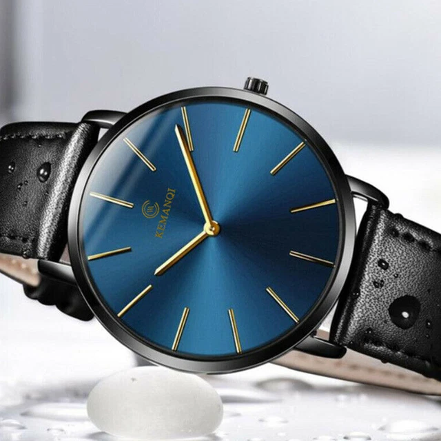 Montre minimaliste ultra-mince à mode bracelet en cuir mince en acier inoxydable