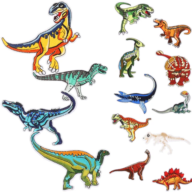 14 Stück schöne Dinosaurier bestickte Patches DIY Kleidung Aufkleber Tuch