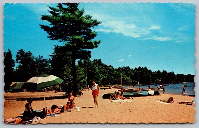 Sebago Lake State Park Bathing Beach Maine ME Cancel 1974 PM VNG WOB Postcard