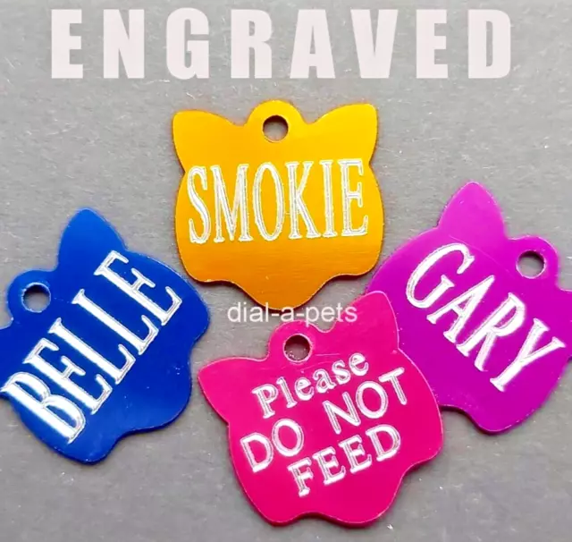 ENGRAVED Cat / Kitten Pet id DISCS pink, Red, Blue small name id Tags & Charms!