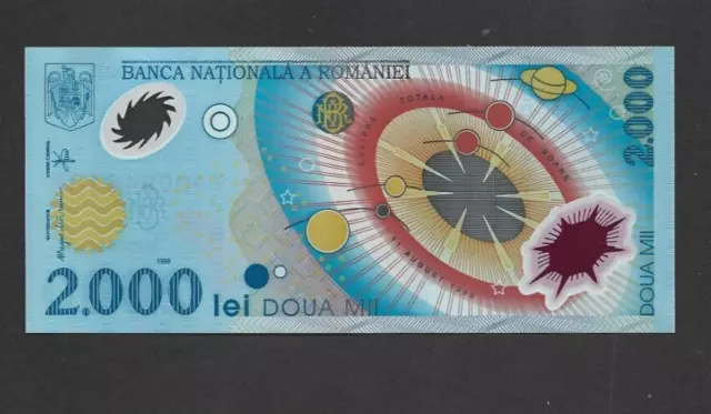 2000 Lei Unc Polymer Commemorative Banknote From  Romania 1999  Pick-111