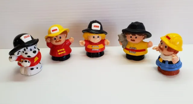 Fisher Price Mattel Little People Fireman Figures Lot - Fire Fighters, Dalmatian