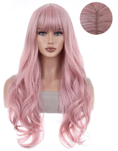Perruque Cheveux Humains Naturels, Noire, Mi-longue (45cm/18") Avec 4 Bonnets