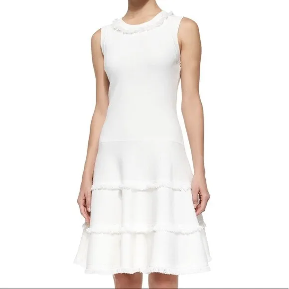 Kate Spade New York Fringe Fit & Flare  Sweater Sleeveless Dress Ivory Size M