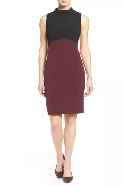 Halogen Black Burgundy Colorblock Mock Neck Sheath Dress Sz 6