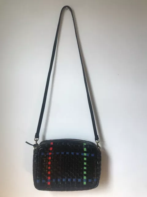 CLARE V. Marisol Woven Leather Crossbody Bag Multicolor/ Black