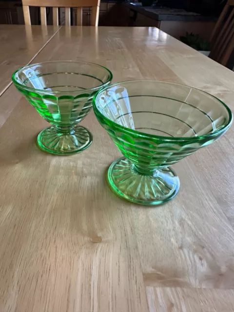 Block Optic Green Footed Sherbet Dish Depression Glass Anchor Hocking 1930's