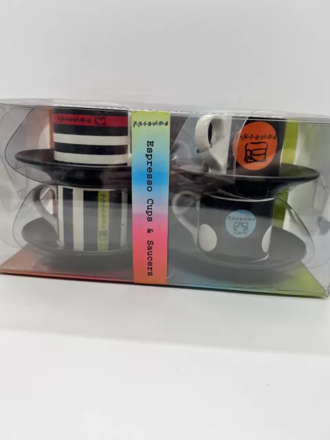 4 x Espresso Coffee Cups & Saucers -  Warner Bros. FRIENDS TV SHOW 2000