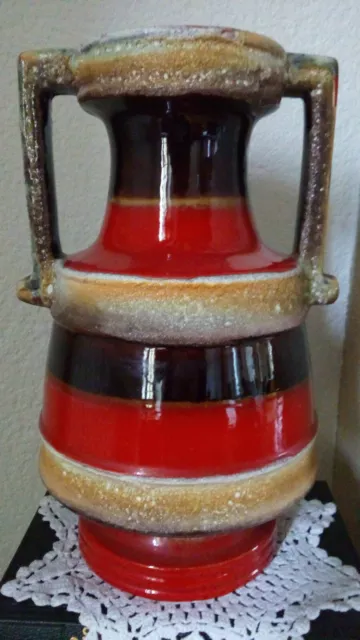 GRAND VASE BALUSTRE - Rayures rouge brunes & "lava" - céramique vintage