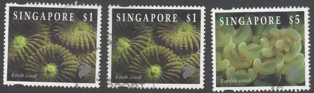 AOP Singapore 1994 Coral $1, $5 & $10 Questa printing used. SG 753g//753j