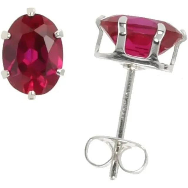 2 ct. Oval Genuine Ruby Stud Earrings in Sterling Silver