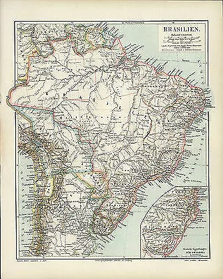Karte von Brasilien Rio Grande Amazonas Ozean Bolivien Sao Paulo SUPER 061