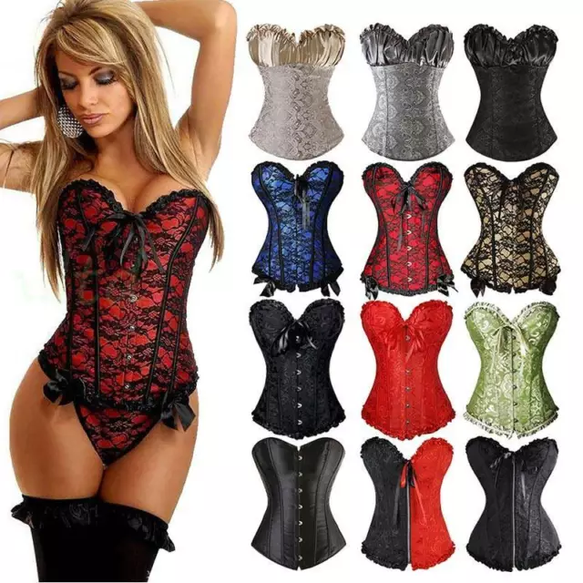 Women Gothic Overbust Boned Corset Burlesque Basque Top Lace Up Costume Shaper