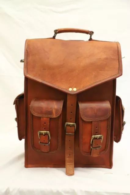 Verdadero cuero genuino Hombre Mochila Bolso para ordenador portátil maletín