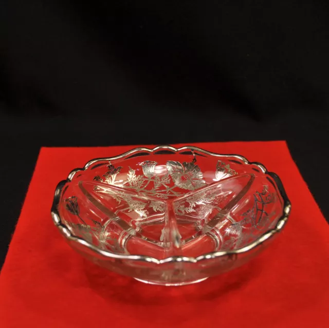 New Martinsville Bowl Newport 3 Section Silver City Flanders Poppy Sterling