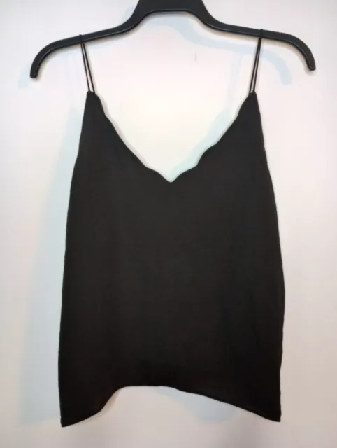 TopShop Womens Black V-neck Scallop Camisole Top Size 10 Spaghetti Straps