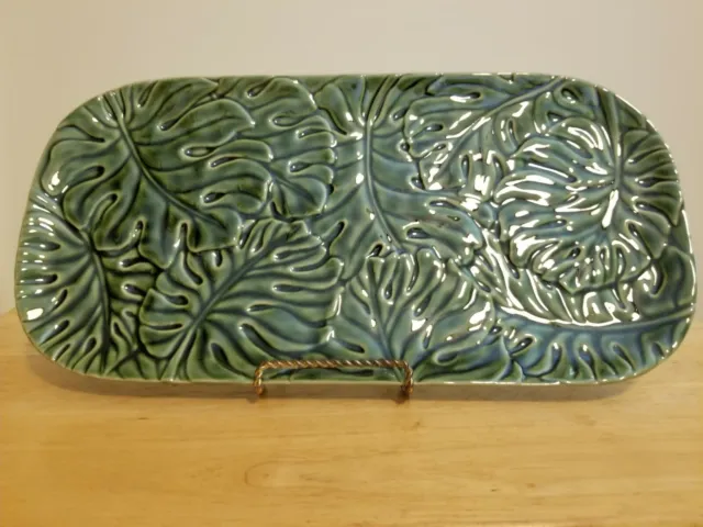 Plato de hoja de palma tropical decorativo de cerámica para carretera pastizales, nuevo con pegatina