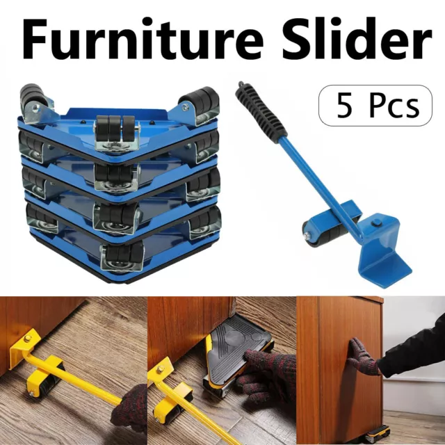 5pcs Mover Kit Home Moving Furniture Slider Lifter Moves Wheels Lifting System