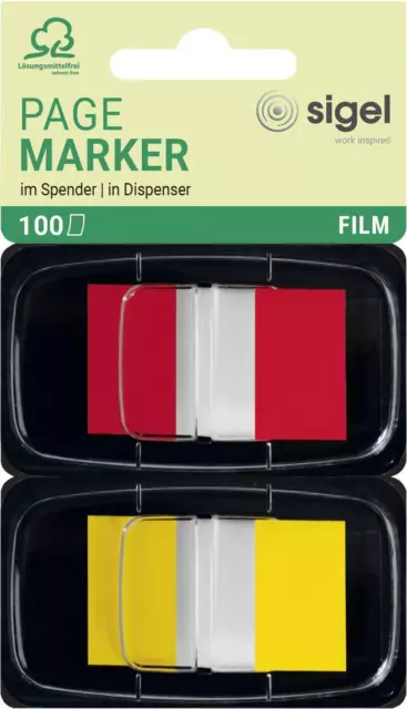 Sigel HN496 Z-Markers, Film, Color-Tip, red, Yellow, 0.98 x 1.69 inches, 100 Str
